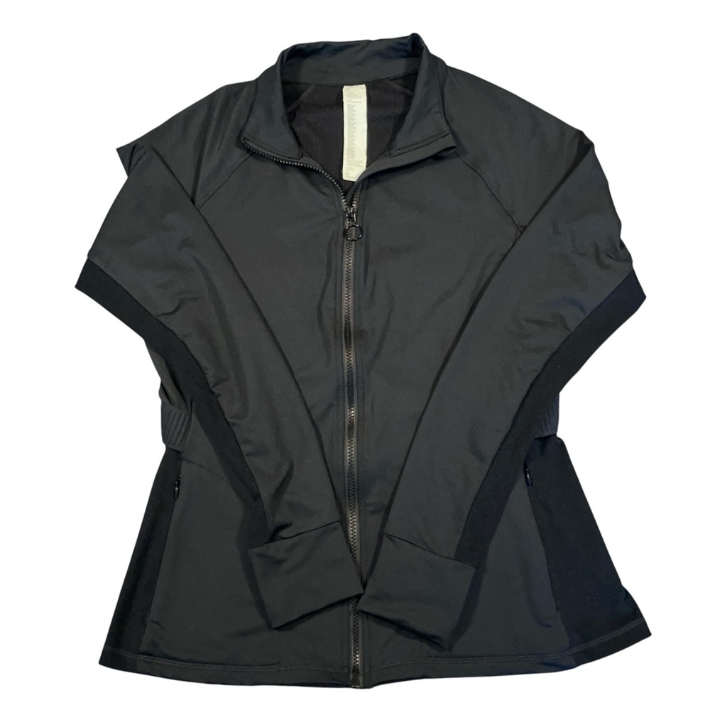 Fabletics Black Full Zip Athletic Jacket Thumbholes Size L